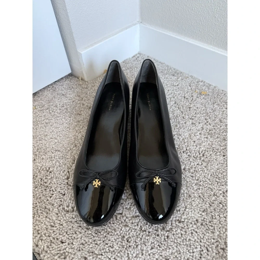 tory burch 44.5MM Cap Toe Ballet Pumps Black Leather Size 9.5